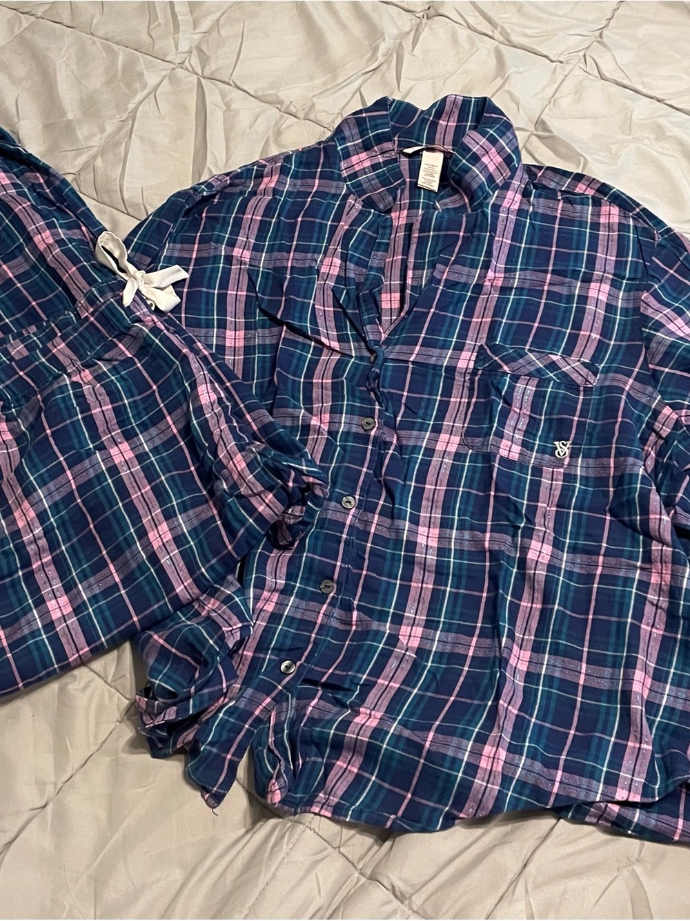 Victoria's Secret Navy and Pink Plaid Pajama Set